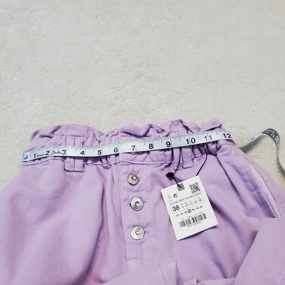 NWT Zara Purple Baggy Fit Kidcore Casual Loose Pastel High Rise Paperbag Jeans 6 - Picture 7 of 10